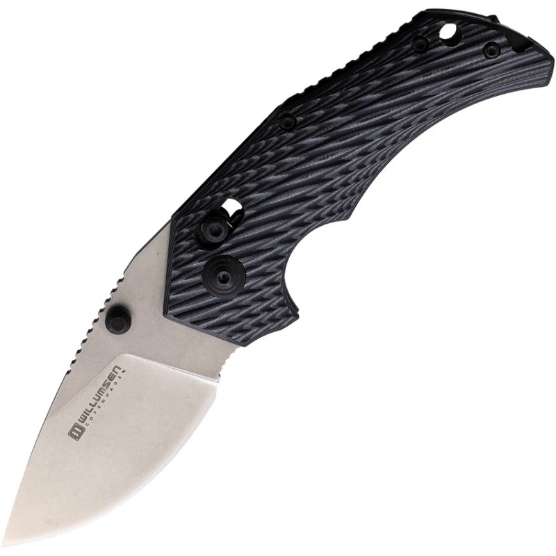 Willumsen Copenhagen Red E Axis Lock Knife Grey - 2.75" Blade, Black and Grey G10 Handle