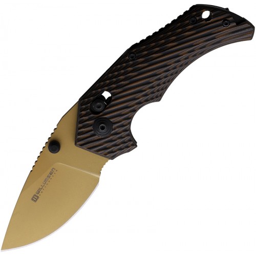 Willumsen Copenhagen Red E Axis Lock Knife Tan - 2.75" Blade, Black and Tan G10 Handle