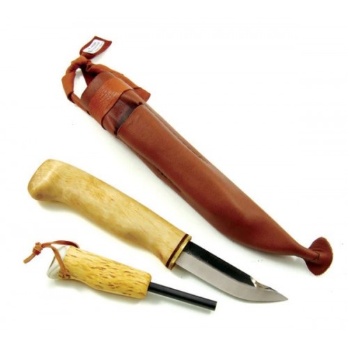 Wood Jewel Survival Knife Classic with Fire Steel - 3" Carbon Steel Blade, Birch Handle and Leather Sheath