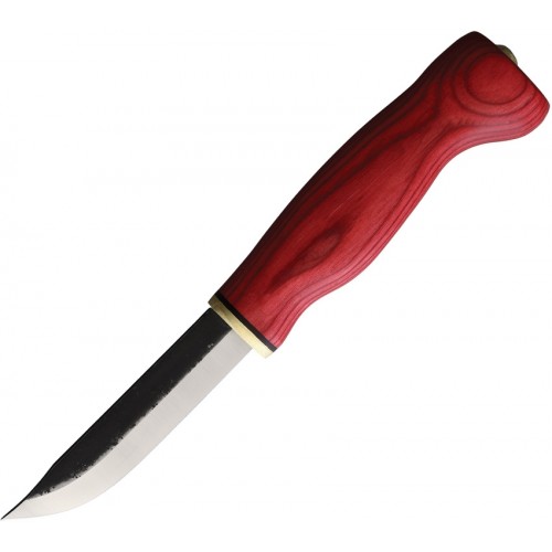 Wood Jewel Fixed Blade Knife 3.25" Carbon Blade Red Wood Handle Red Leather Belt Sheath