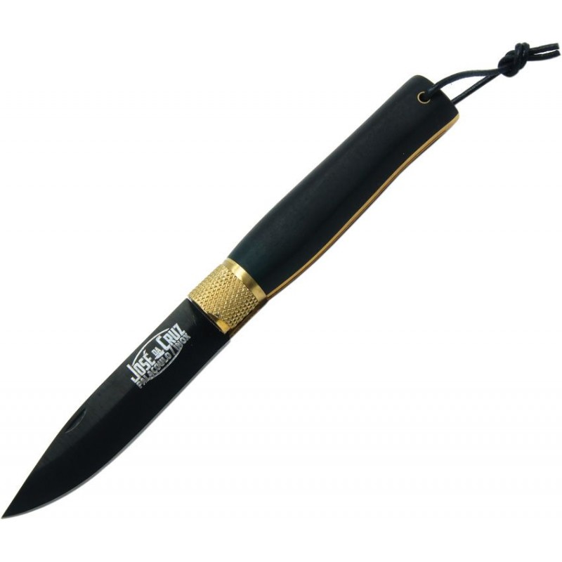 Jose Da Cruz Large Luxurious Folding Pocket Knife - 3.25" Black Stainless Steel Blade Ebony Boxwood Handle