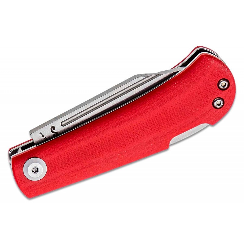 Kansept Knives Wedge Folding Knife - 2.45" 154CM Stonewashed Blade Red G10 Handle
