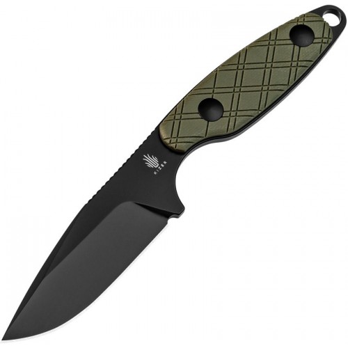 Kizer Muskrat Fixed Blade Knife - 3.15" D2 Black Blade OD Green G10 Handle
