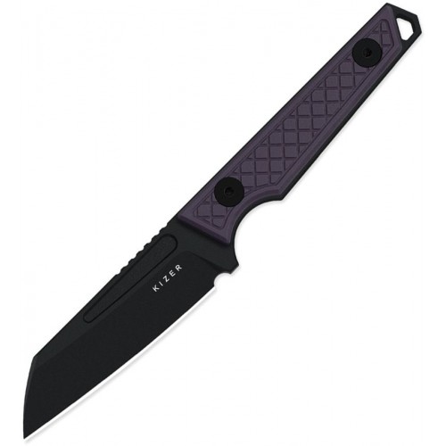 Kizer Phasmids Fixed Blade Knife - 2.8" AEB-L Black Sheepsfoot Blade Machined Purple G10 Handle