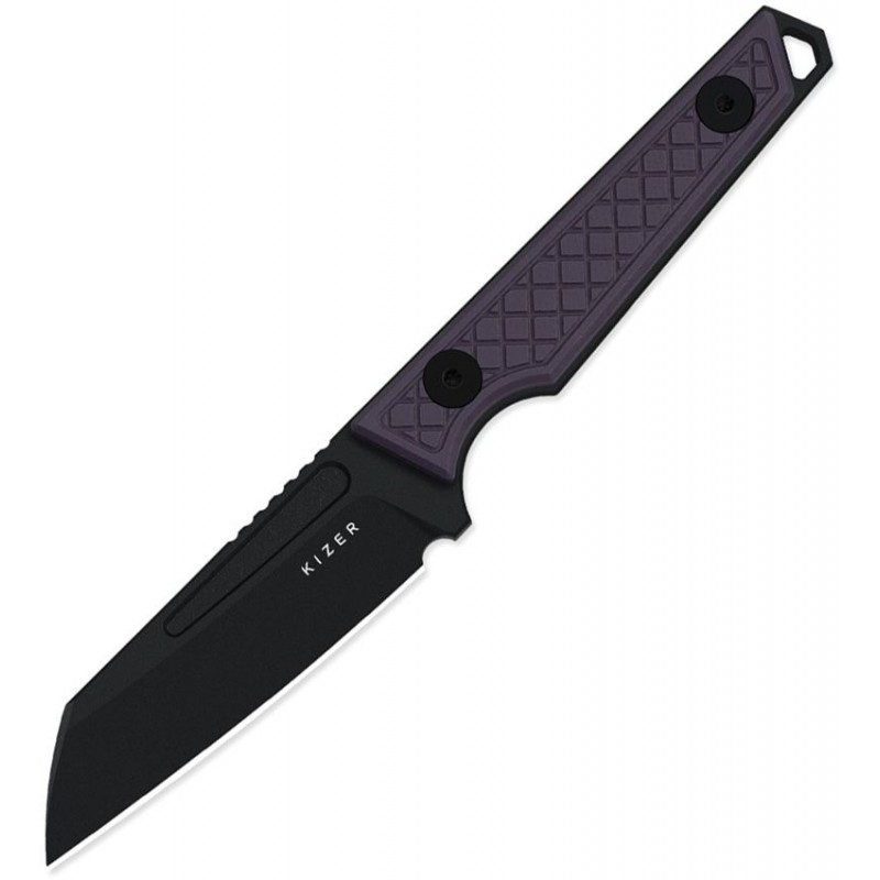 Kizer Phasmids Fixed Blade Knife - 2.8" AEB-L Black Sheepsfoot Blade Machined Purple G10 Handle