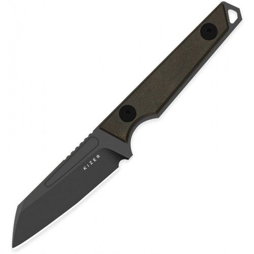 Kizer Phasmids Fixed Blade Knife - 2.8" AEB-L Gray Stonewashed Sheepsfoot Blade Chocolate Glacier Richlite Handle
