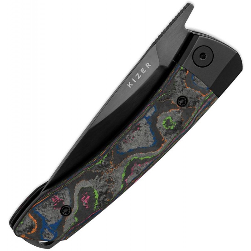 Kizer Mini Momo Folding Knife - 3.2" Black Finish S35VN Stainless Steel Blade 80s Camo CF Handle