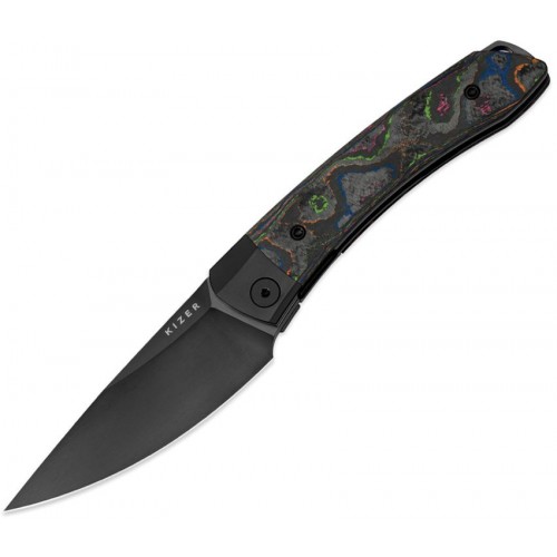 Kizer Mini Momo Folding Knife - 3.2" Black Finish S35VN Stainless Steel Blade 80s Camo CF Handle