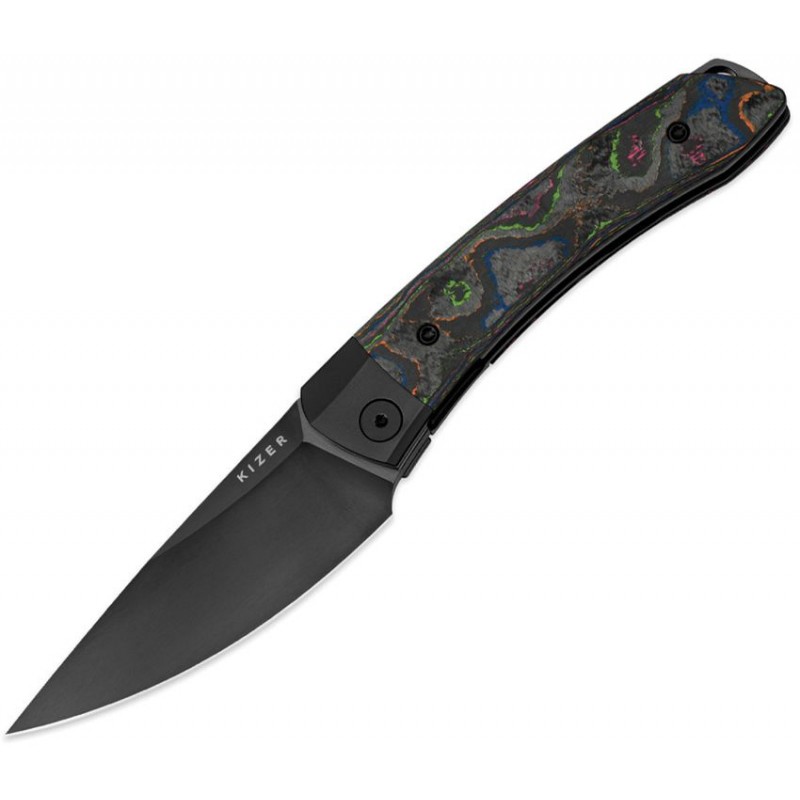 Kizer Mini Momo Folding Knife - 3.2" Black Finish S35VN Stainless Steel Blade 80s Camo CF Handle