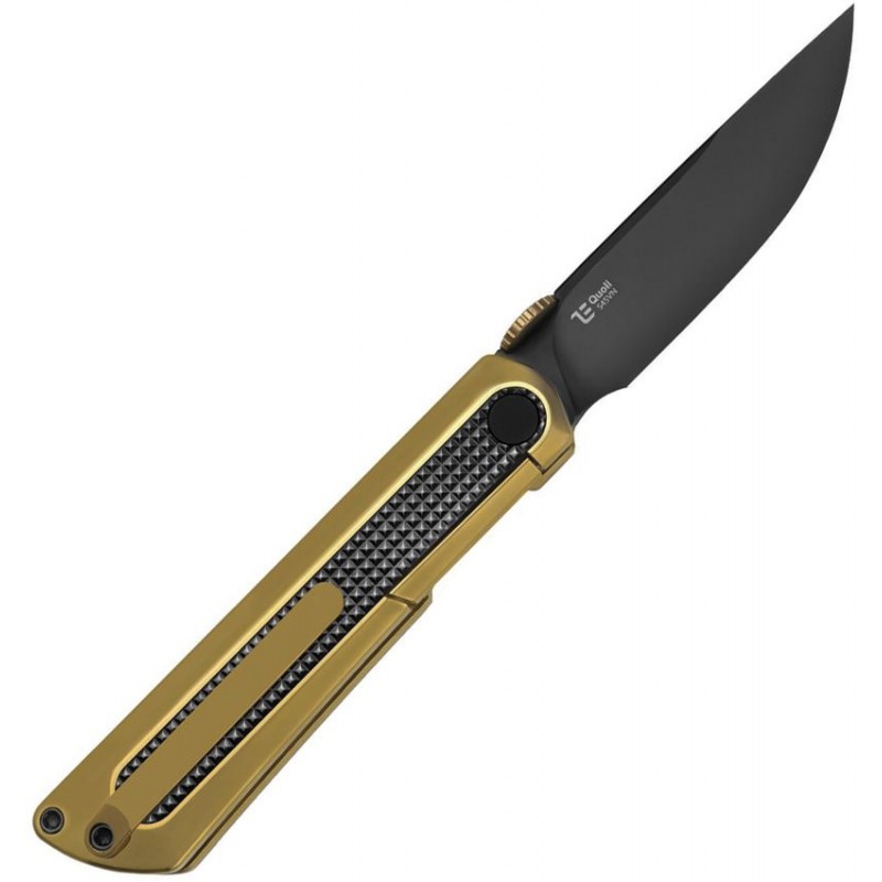 Kizer Quoll Folding Knife - 2.95" S45VN Black DLC-Ultra Drop Point Blade Bronze Titanium Handle Textured Zirconium Inlay
