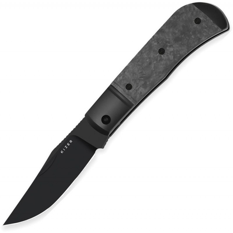 Kizer Trestle UK EDC Folding Knife - 2.88" Black DLC Coated S45VN Blade Black Titanium Handle