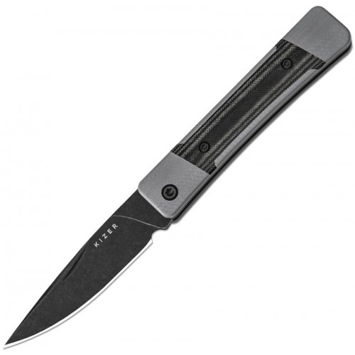 Kizer Little Grand UK EDC Folding Knife - 2.52" Black Nitro-V Blade Grey G10 Handle with Black Micarta Inlays