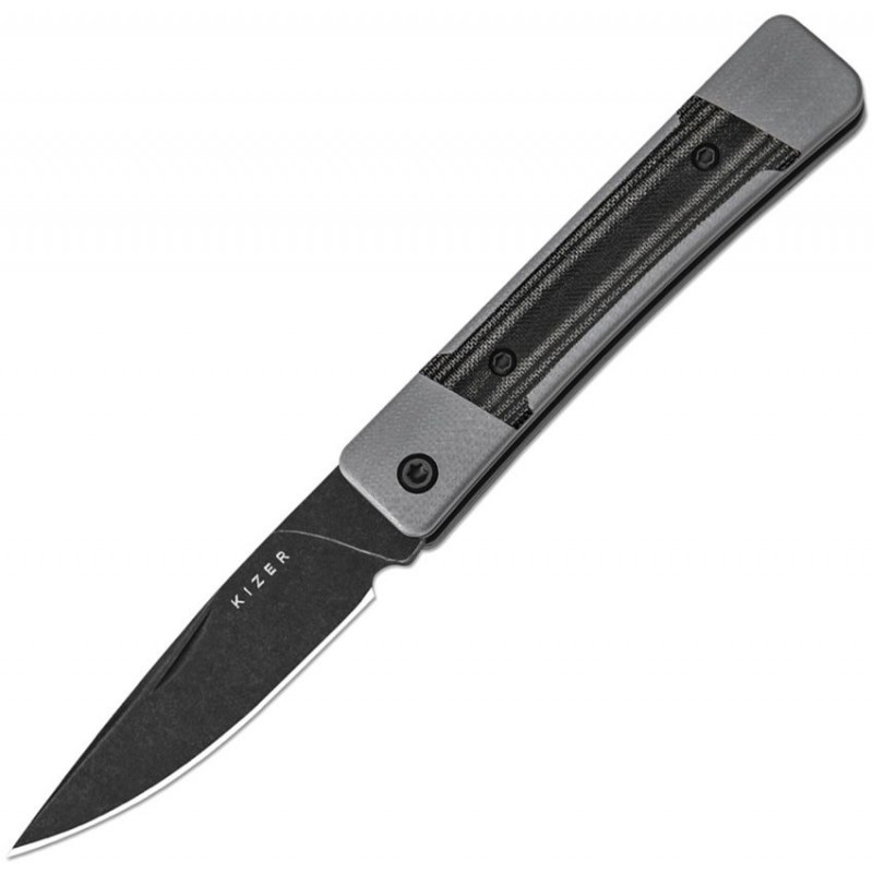 Kizer Little Grand UK EDC Folding Knife - 2.52" Black Nitro-V Blade Grey G10 Handle with Black Micarta Inlays