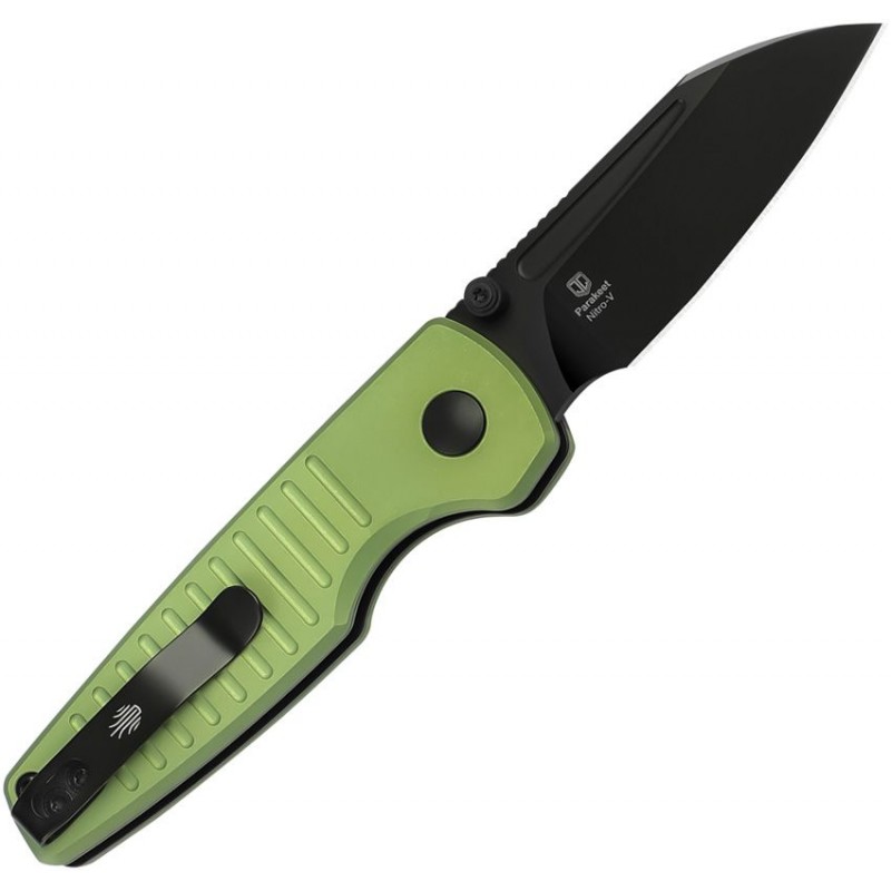 Kizer Parakeet Folding Knife - 2.46" Black Nitro-V Blade Green Aluminium Handle