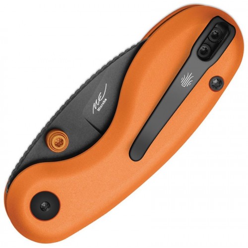 Kizer Microbe Button Lock Folding Knife - 2.13" Black 14C28N Stainless Steel DP Blade Orange Aluminum Handle