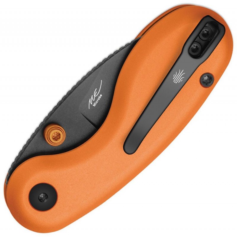 Kizer Microbe Button Lock Folding Knife - 2.13" Black 14C28N Stainless Steel DP Blade Orange Aluminum Handle