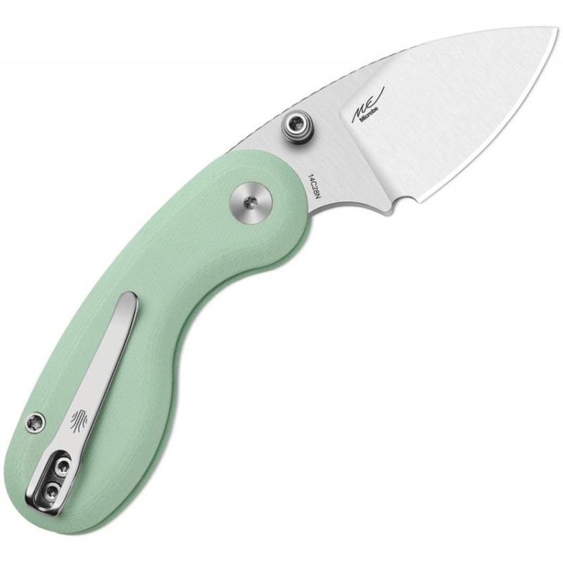 Kizer Microbe Button Lock Folding Knife - 2.13" 14C28N Stainless Steel DP Blade Green G10 Handle