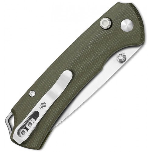Kizer Hennicke Task I T1 BD Button Liner Lock Folding Knife - 3.2" Nitro-V Blade Olive Green Micarta Handles