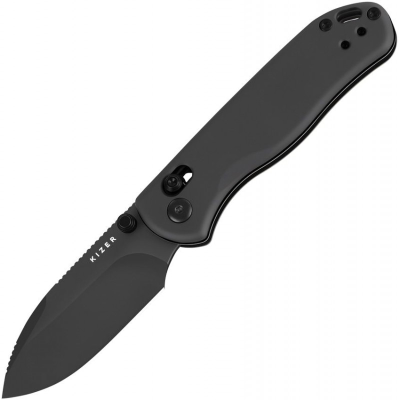 Kizer Drop Bear 2 Clutch Lock Folding Knife - 2.84" Nitro-V Matte Black DLC DP Blade Black Aluminum Handle
