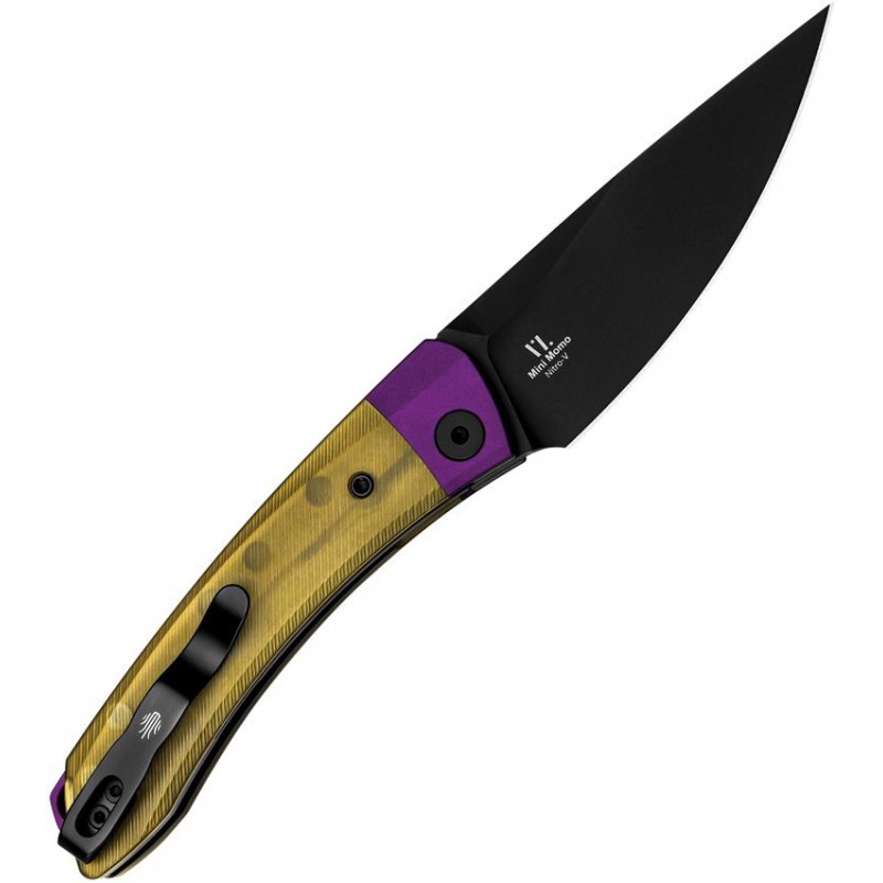Kizer Mini Momo Folding Knife - 3.2" Nitro-V DP Blade Ultem Handles with Purple Aluminum Bolsters