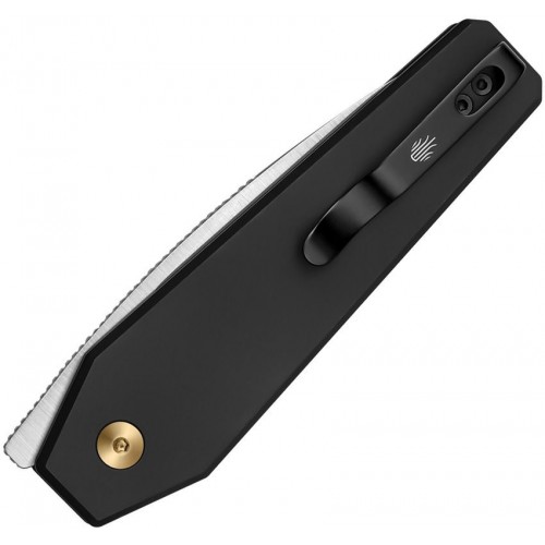 Kizer Tomb Button Lock Folding Knife - 3.21" Nitro-V Satin DP Blade Black Aluminum Handle
