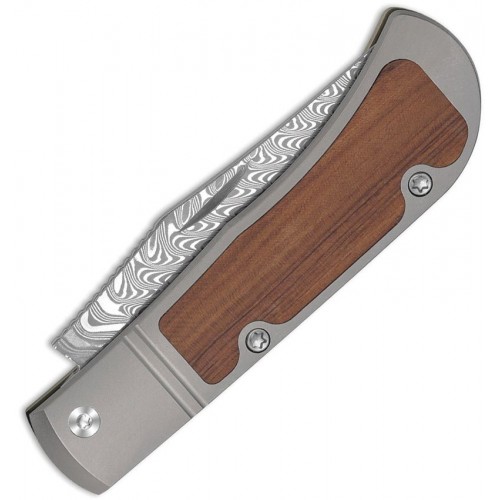 Kizer Trestle UK EDC Folding Knife - 2.88" Acid Washed Samascus Steel Blade Grey Titanium with Mkuruit Wood Inlay