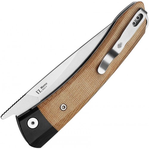 Kizer Momo Folding Knife - 4.17" Nitro-V Satin DP Blade Natural Micarta Handle with Black G10 Bolster
