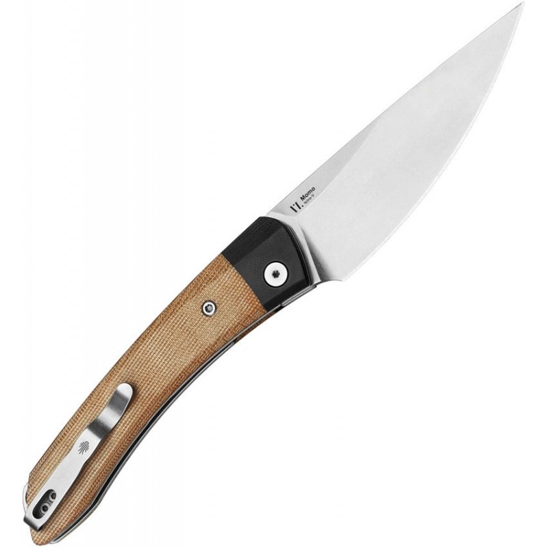 Kizer Momo Folding Knife - 4.17" Nitro-V Satin DP Blade Natural Micarta Handle with Black G10 Bolster