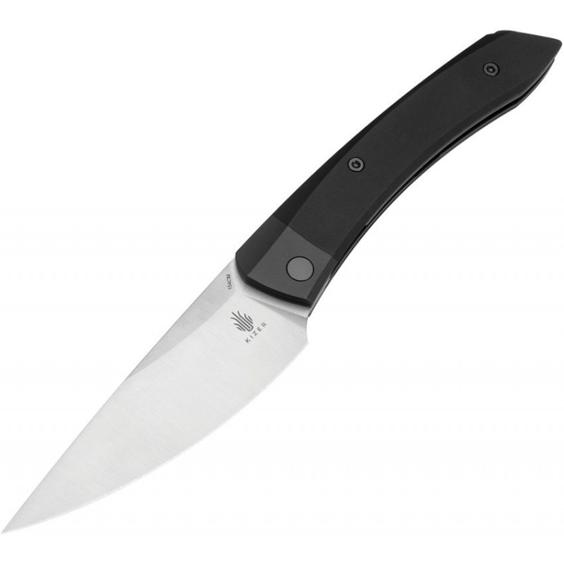 Kizer Momo Folding Knife - 4.17" 154CM Satin DP Blade Black Aluminum Handle