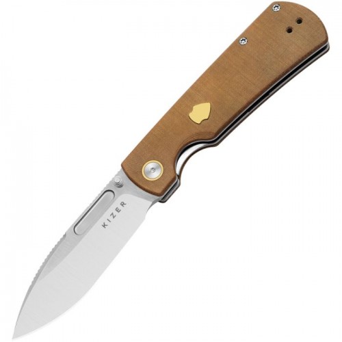 Kizer Retro Folding Knife - 3.54" Nitro-V Blade Khaki Micarta Handle