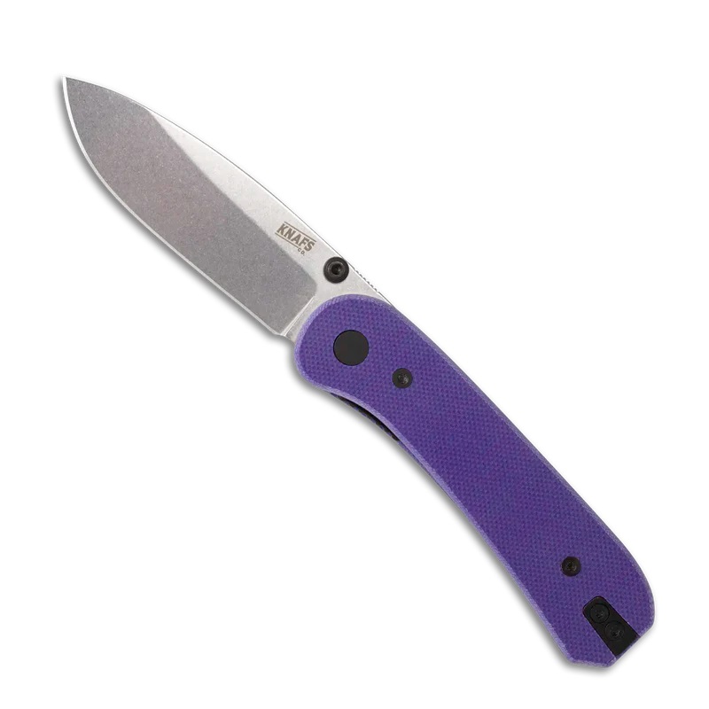 Knafs Knives Lander 1 Folding Knife - 2.75" D2 Stonewash DP Blade Purple G10 Handle