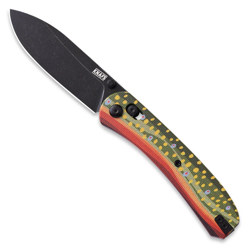Knafs Knives Lander 2 Clutch Lock Folding Knife - 3.25" S35VN Black Blade Brown Trout G10 Handle
