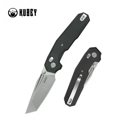 Kubey Carve Nest Folding Knife - 3.27" AUS-10 Steel Blade Black G10 Handle