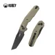 Kubey Carve Nest Folding Knife - 3.27" Black Coated 14C28N Steel Tanto Blade Tan G10 Handle