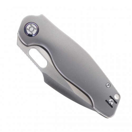 Kunwu Verta Gringo Folding Knife - 3.6" Elmax Stainless Steel Blade Orange Peel Titanium Handle