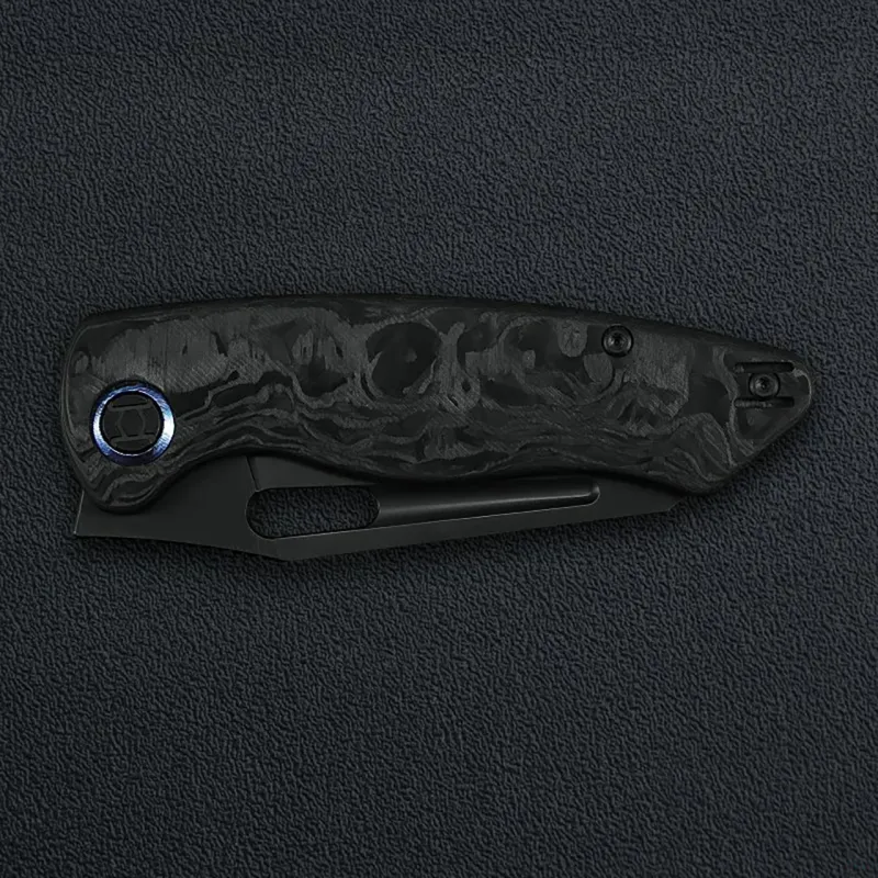 Kunwu Geronimo Verta Lock Marble Folding Knife - 3.58" Black Vanax Blade Forged Marble Carbon Fibre Handle Cyclaire Knives and Tools