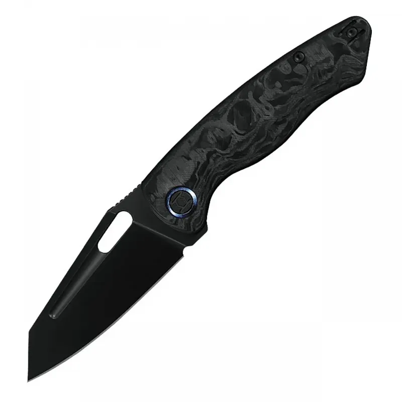 Kunwu Geronimo Verta Lock Marble Folding Knife - 3.58" Black Vanax Blade Forged Marble Carbon Fibre Handle Cyclaire Knives and Tools
