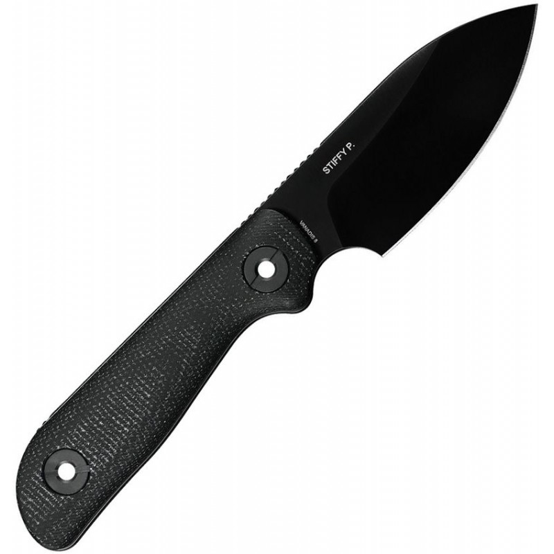 Kunwu Stiffy P Fixed Blade Knife - 3" Vanadis 8 Black DLC Blade Black Canvas Micarta Handle Kydex Sheath