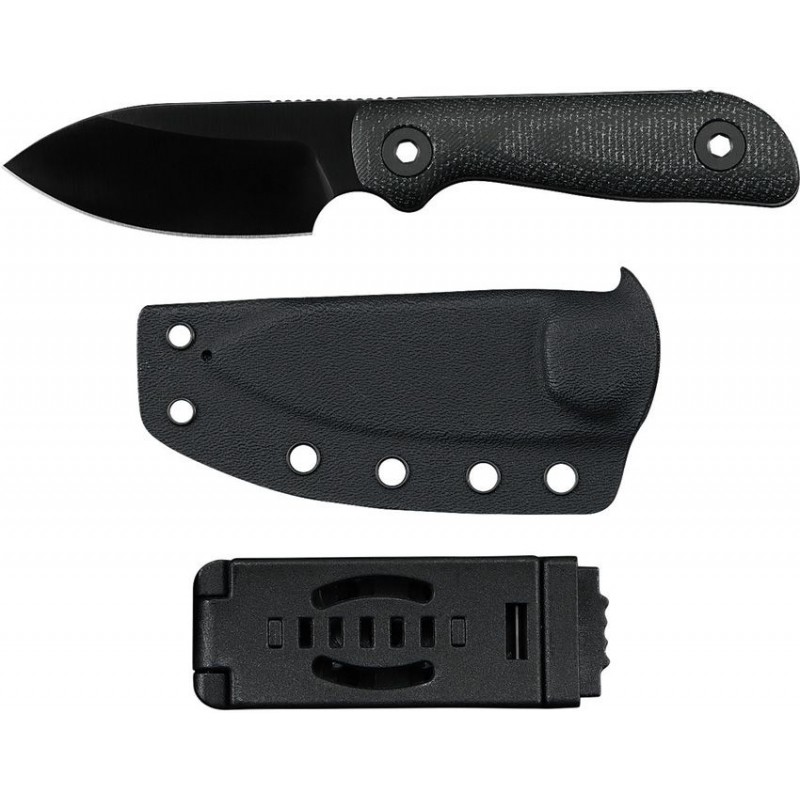 Kunwu Stiffy P Fixed Blade Knife - 3" Vanadis 8 Black DLC Blade Black Canvas Micarta Handle Kydex Sheath