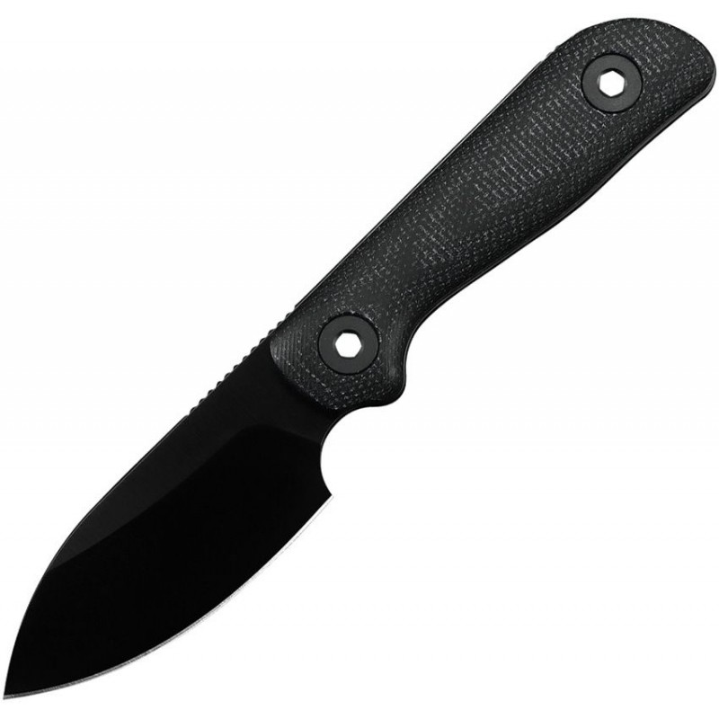 Kunwu Stiffy P Fixed Blade Knife - 3" Vanadis 8 Black DLC Blade Black Canvas Micarta Handle Kydex Sheath