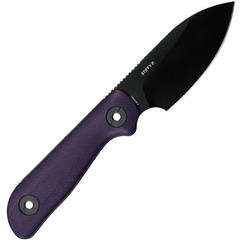 Kunwu Stiffy P Fixed Blade Knife - 3" Vanadis 8 Black DLC Blade Purple G10 Handle Kydex Sheath