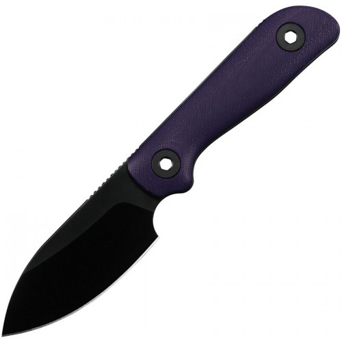 Kunwu Stiffy P Fixed Blade Knife - 3" Vanadis 8 Black DLC Blade Purple G10 Handle Kydex Sheath