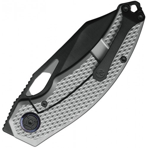 Kunwu Padre Folding Knife - 3.34" Vanax Dark CP Blade Gray Diamond Textured Titanium Handle