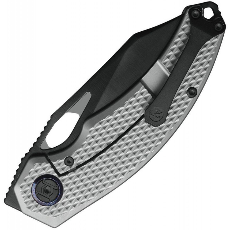 Kunwu Padre Folding Knife - 3.34" Vanax Dark CP Blade Gray Diamond Textured Titanium Handle