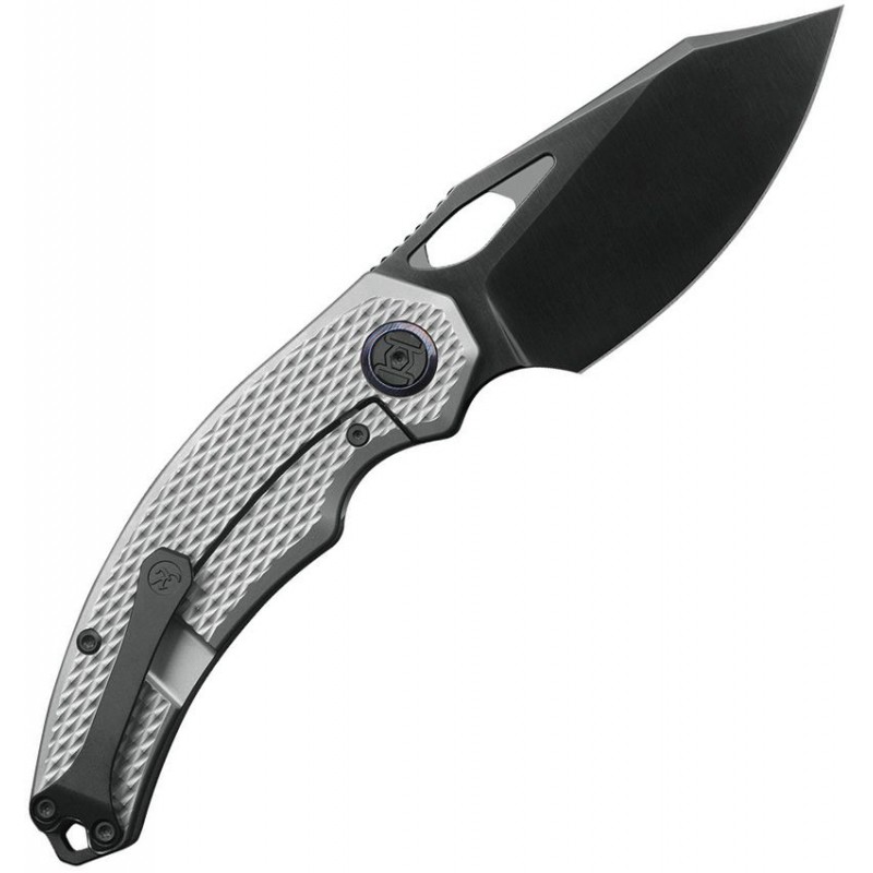 Kunwu Padre Folding Knife - 3.34" Vanax Dark CP Blade Gray Diamond Textured Titanium Handle
