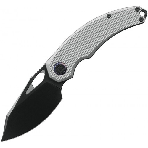 Kunwu Padre Folding Knife - 3.34" Vanax Dark CP Blade Gray Diamond Textured Titanium Handle
