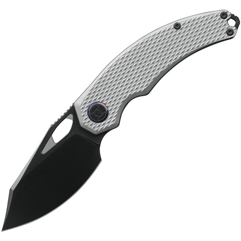 Kunwu Padre Folding Knife - 3.34" Vanax Dark CP Blade Gray Diamond Textured Titanium Handle