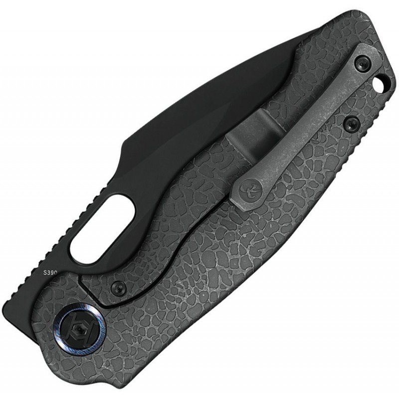 Kunwu Gringo Folding Knife - 3.63" S390 Black DLC Coated Stainless Steel Blade Honeydew Titanium Handle