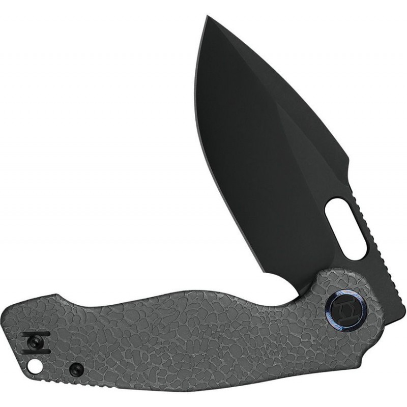 Kunwu Gringo Folding Knife - 3.63" S390 Black DLC Coated Stainless Steel Blade Honeydew Titanium Handle