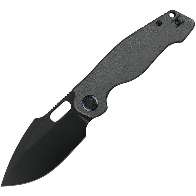 Kunwu Gringo Folding Knife - 3.63" S390 Black DLC Coated Stainless Steel Blade Honeydew Titanium Handle